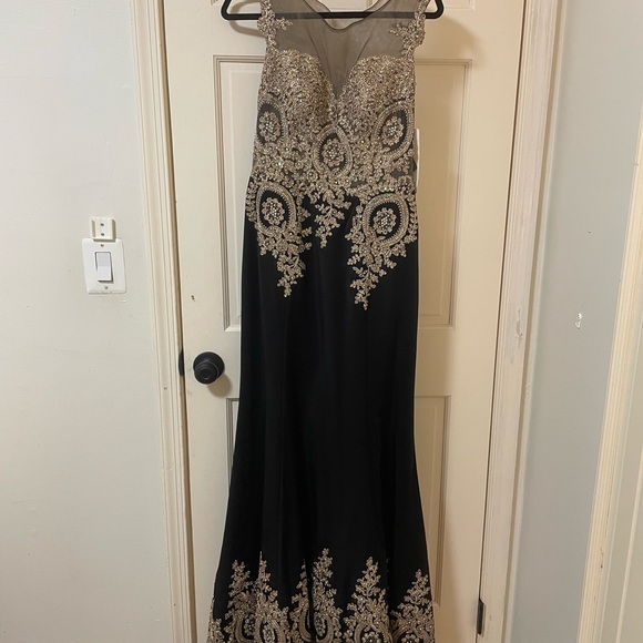 Tony Bowls Black and Gold Embellished Prom Dress - Picture 1 of 12